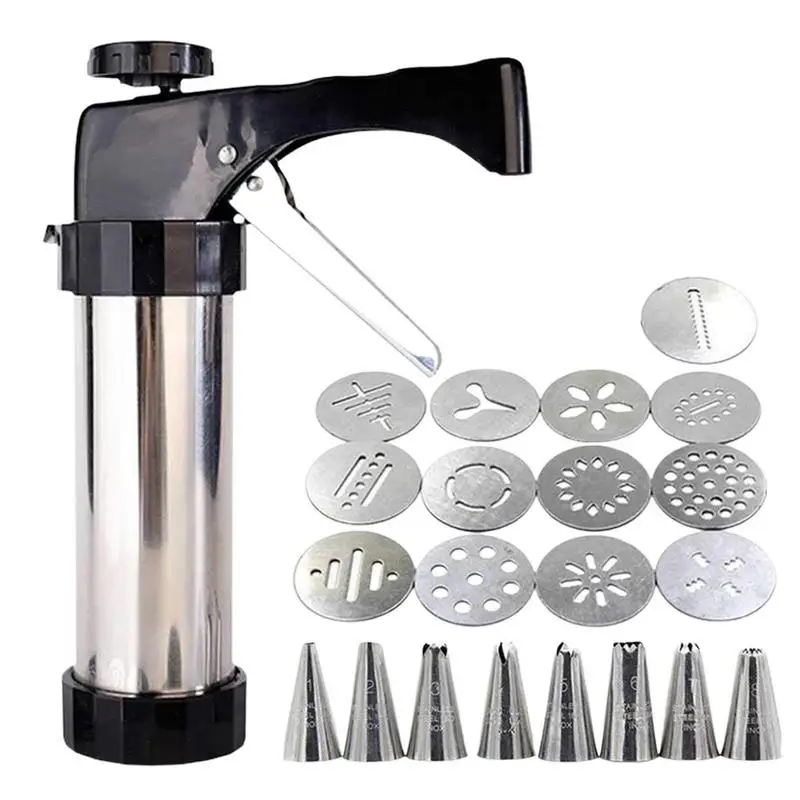 

Cookie Press Maker Kit Stainless Steel Cake Cream Decorating Sets Cookie Maker With 4 Pastry Tip 20 Discs Biscuit Mold for home