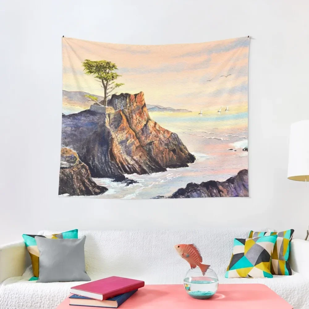 

Настенный гобелен с изображением сипресса, гальки, пляжа, Калифорния, декор для комнаты, эстетический гобелен