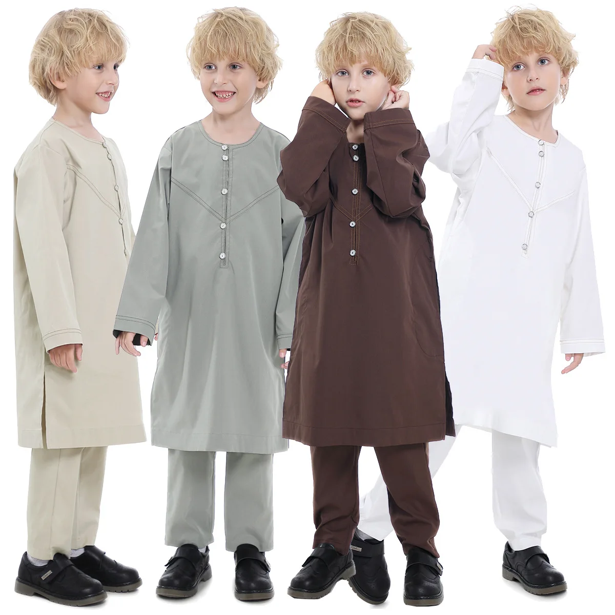 Morocco Muslim Arab Boy Thobe Children Abaya Ramadan Jubba Thobe Dress Pant Set 2 Piece Caftan Robe Kaftan Musulman Ensembles