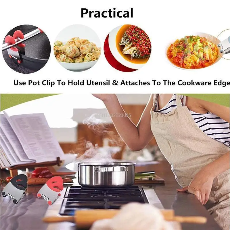 Pot Spoon Holder Pot Clip Holder Anti Scald Silicone Grip for Spoon Spatula Fork Cooking Utensils Spoon Rest Kitchen Accessories