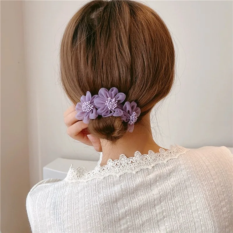 슈퍼 페어리 오간자 플라워 번 헤어 스타일링 도구, 달콤하고 우아한, 인터넷 유명인들 사이에서 인기 있는, 간편한 헤어 스타일링 도구