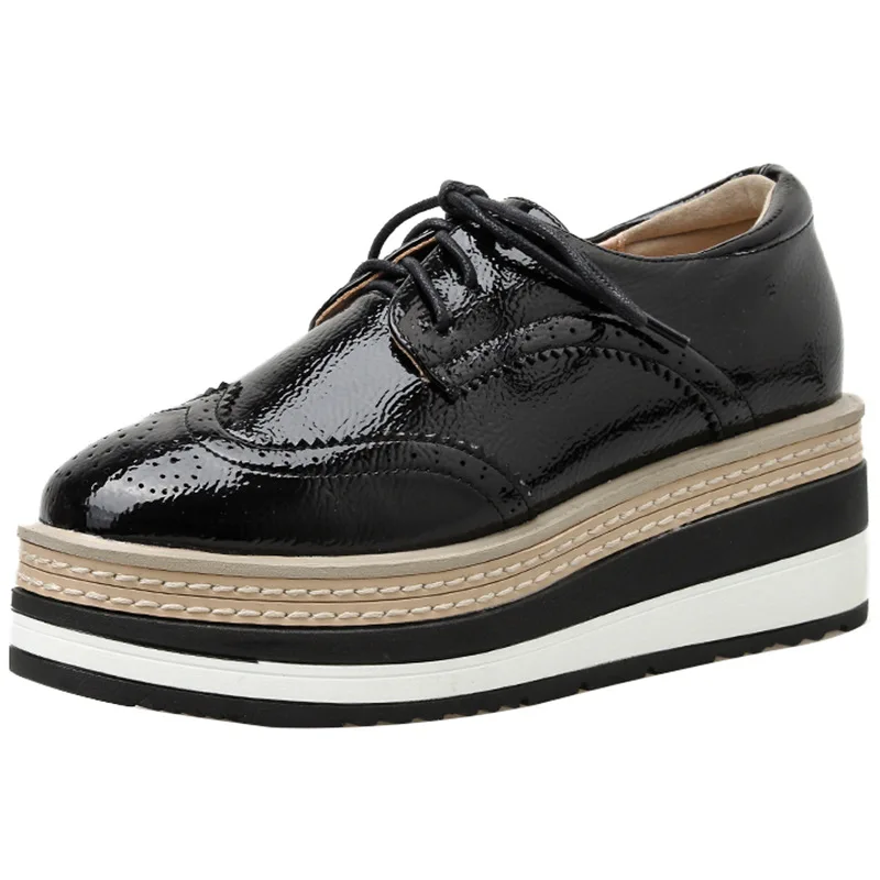Women's Shoes Platform Oxfords Casual Female Sneakers Increas Height Flats British Style Clogs Leather Dress Preppy New Cross Cr 6