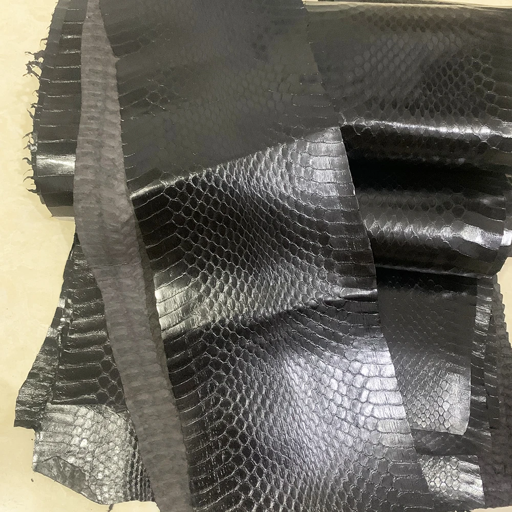 대형 블랙 가죽 뱀 피부, 무광택 표면, 인쇄, 전화 케이스, 벨트, DIY, 수제 시계 스트랩, 재료 만들기