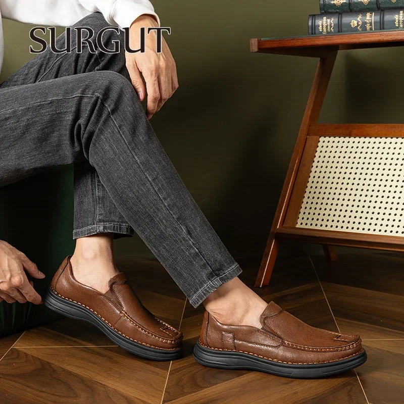 SURGUT Men's Casual Shoes Spring Autumn Genuine Leather Handmade Comfortable Men Lightweight Versatile Daily Shoes Size 38-46 4