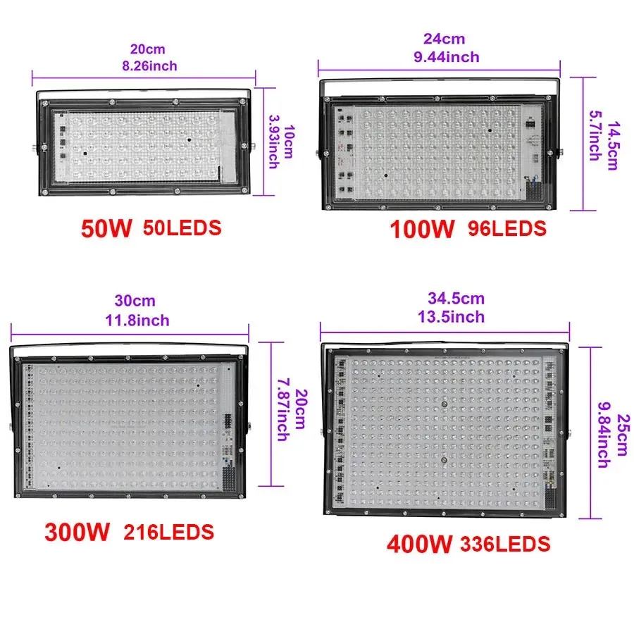 100W 300W 400W UV LED 투광등 220V 야외 UV 블랙라이트 투광등 395nm 자외선 형광 파티 무대 블랙라이트