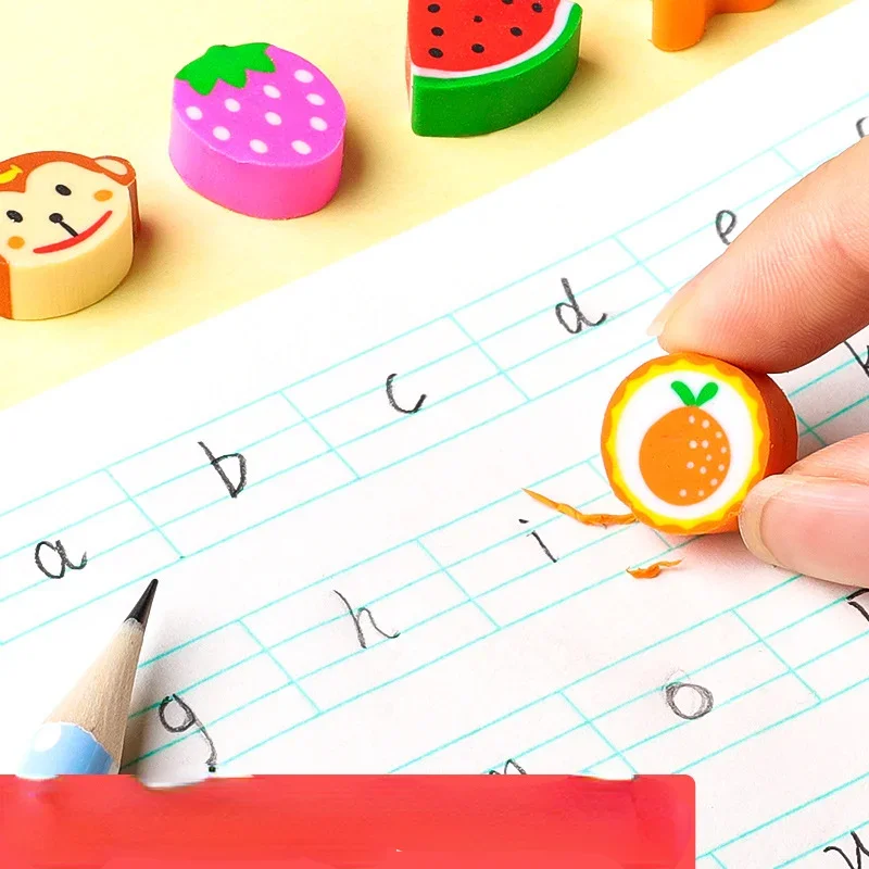 창의적인 동물 과일 연필 지우개, 귀여운 고무 지우개, 미니 카와이 문구, 어린이 학생 사무용품, 50 개/세트