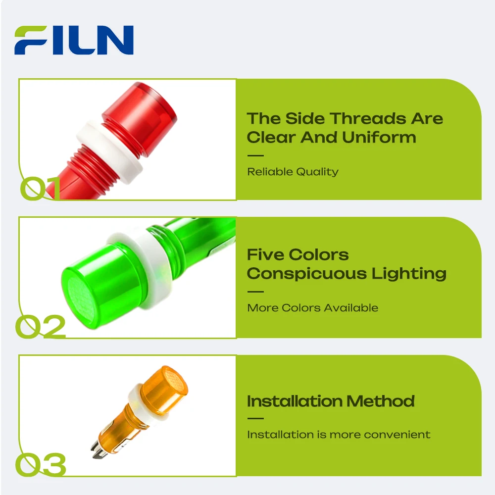 FILN 3PCS 10mm LED 경고 램프 IP67 방수 표시등 12v-24v 자동차 해양 산업 장비 제어 대시보드용