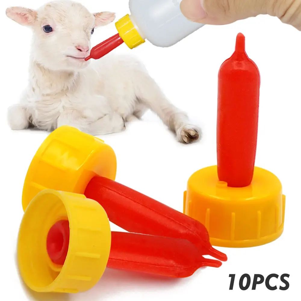 Poultry Feeder, 10PC Soft Rubber Nipple, Farm Poultry Livestock, Sprite Coke Bottle Milk Drink Pacifier for Sheep Goat Lamb