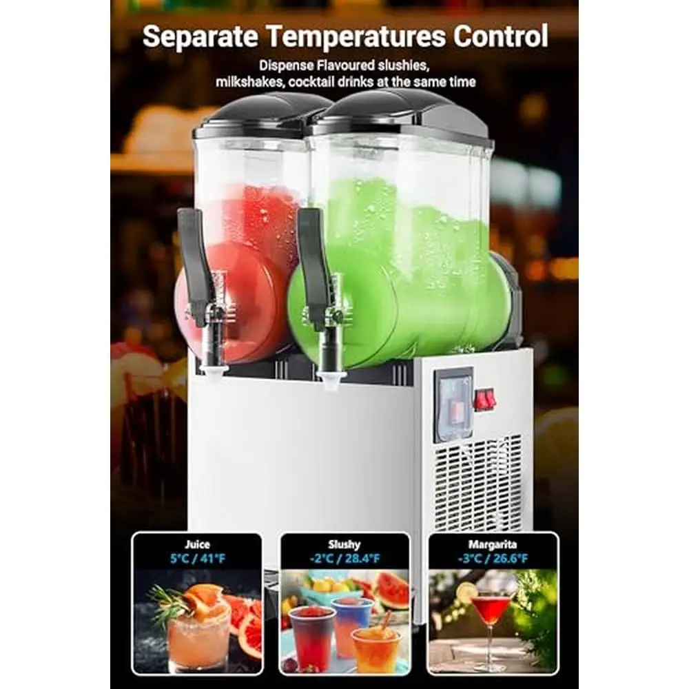 Commercial Stainless Steel Slushie Machine 30L x 2 Tanks Frozen Drink Maker Low Noise Operation Easy Clean Consistent Texture 3