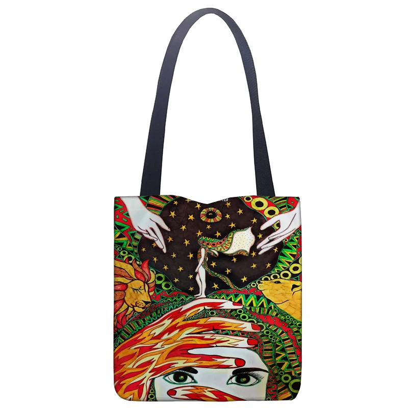 

Psychedelic Girl Tote Bag Cotton Cloth Shoulder Shopper Bags For Women Handbag Eco Foldable Reusable Shopping Bag