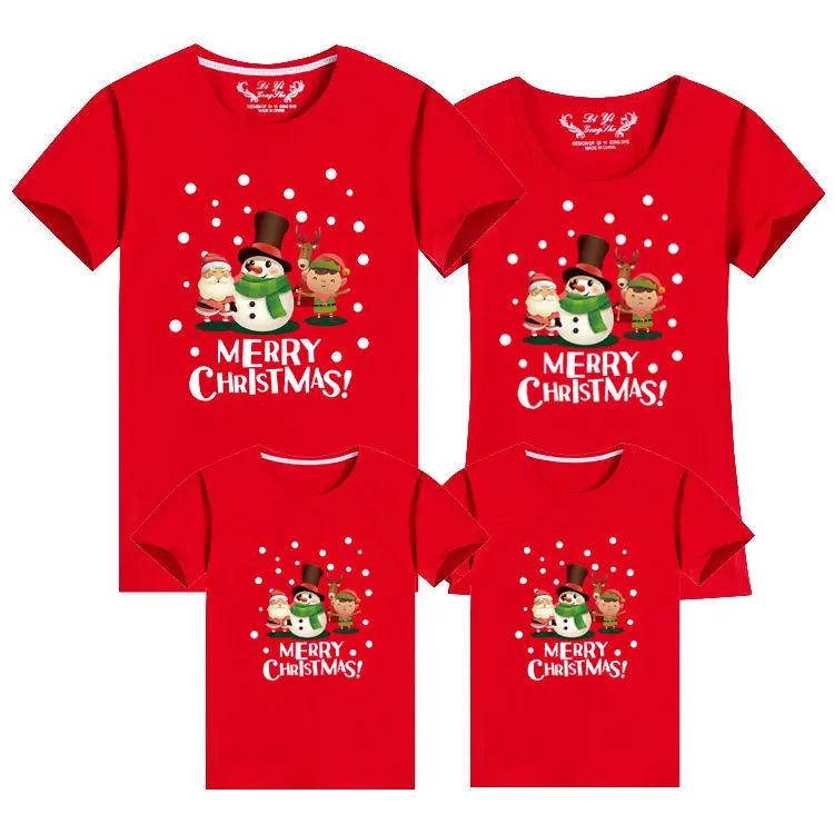 2025 Conjuntos de apariencia familiar para papá, mamá e hija, camisetas navideñas de algodón de manga corta, camisetas familiares a juego, camisetas con estampado de Papá Noel para parejas