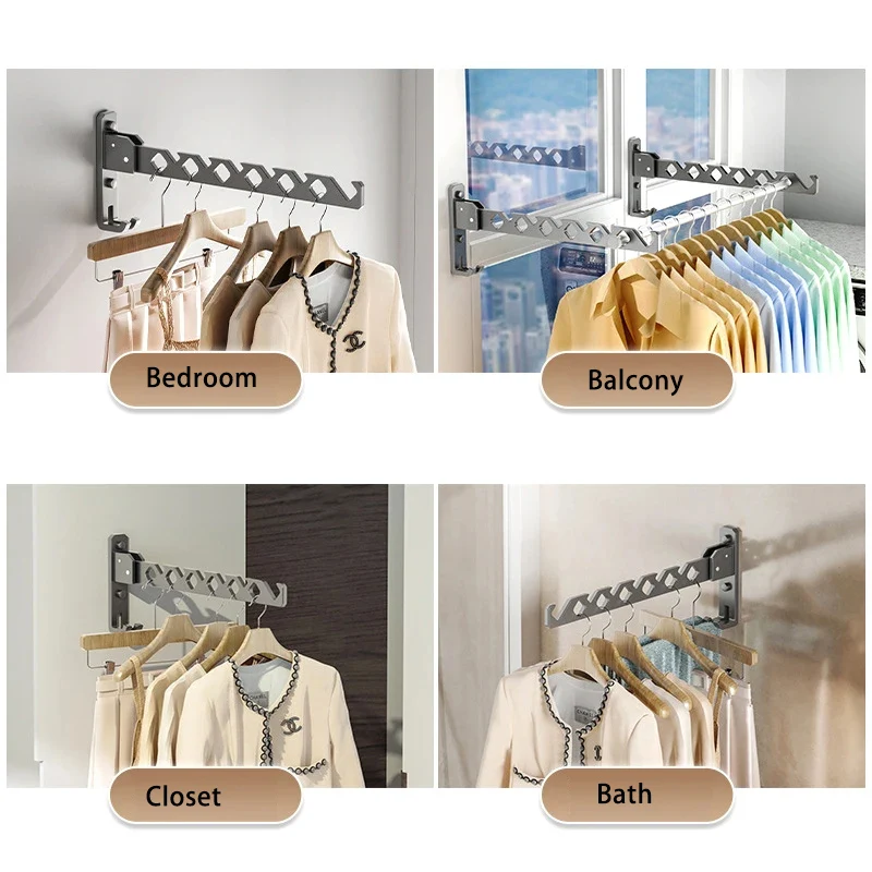 Wall Mounted Clothes Hanger clothes drying rack clothes hangers No Punching Folding Drying Racks Collapsible Multi-Purpose Clothes Drying Rack Bathroom Space Saving