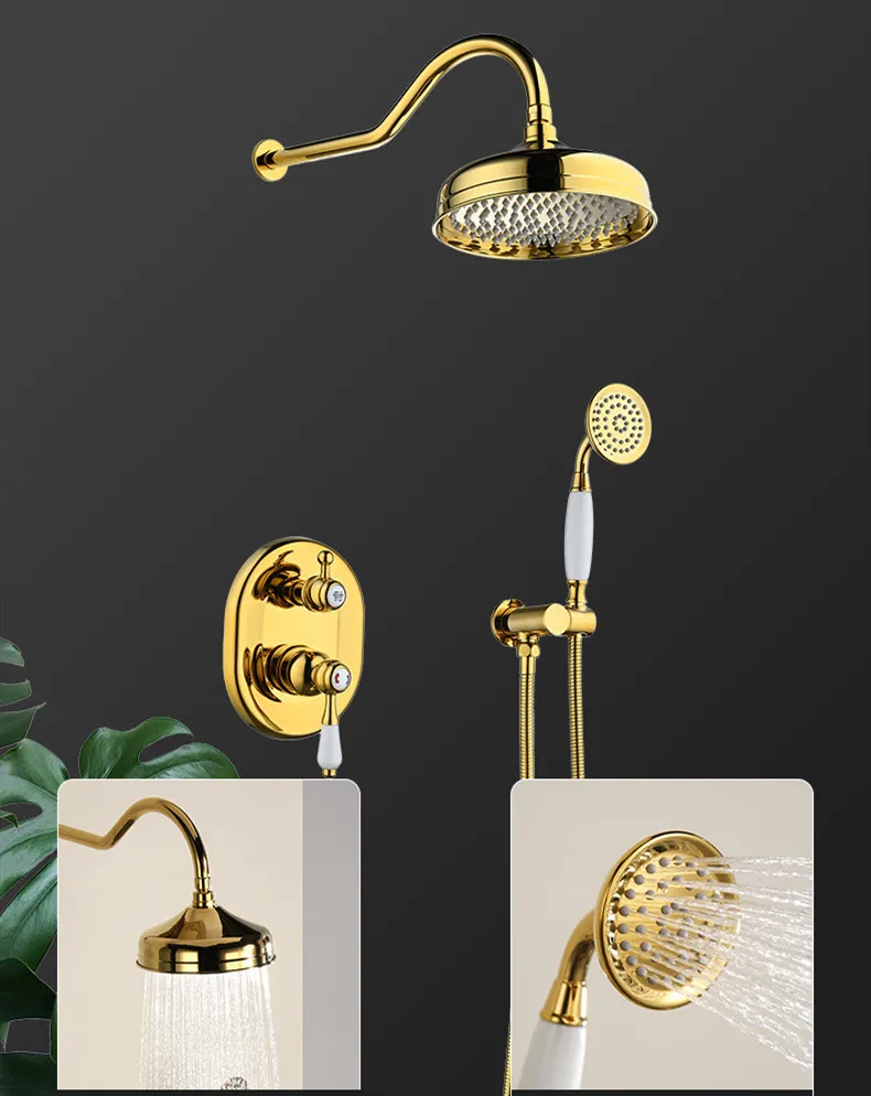 Description Picture 5 of itemBathroom Shower Faucet Set Wall Mounted Classical Brass Shower Faucet Set Gold /Chrome Finished Classical Style