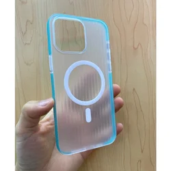 Corrugated Magnetic Wireless Charging Case with Non-slip Matte Finish for iPhone 15 Pro Max (Blue)