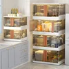 Light Luxury Plastic Kitchen Cabinets Creative Kitchen Furniture Floor Flip Locker with Door Home Living Room Multi-layer Rack Q 3