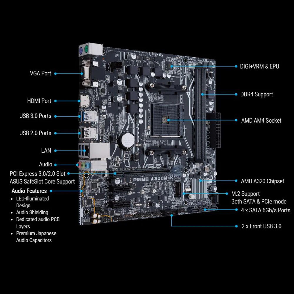 PRIME A320M-K Desktop Motherboard Socket AM4 DDR4 USB3.0 SATA3 HDMI VGA 32GB A320 M.2 desktop motherboard