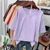 EBAIHUI Plus Size T Shirt Solid V Neck Tshirt Cotton L-6XL Short Sleeve Women's Top Basic Summer Couple Oversized T Shirts