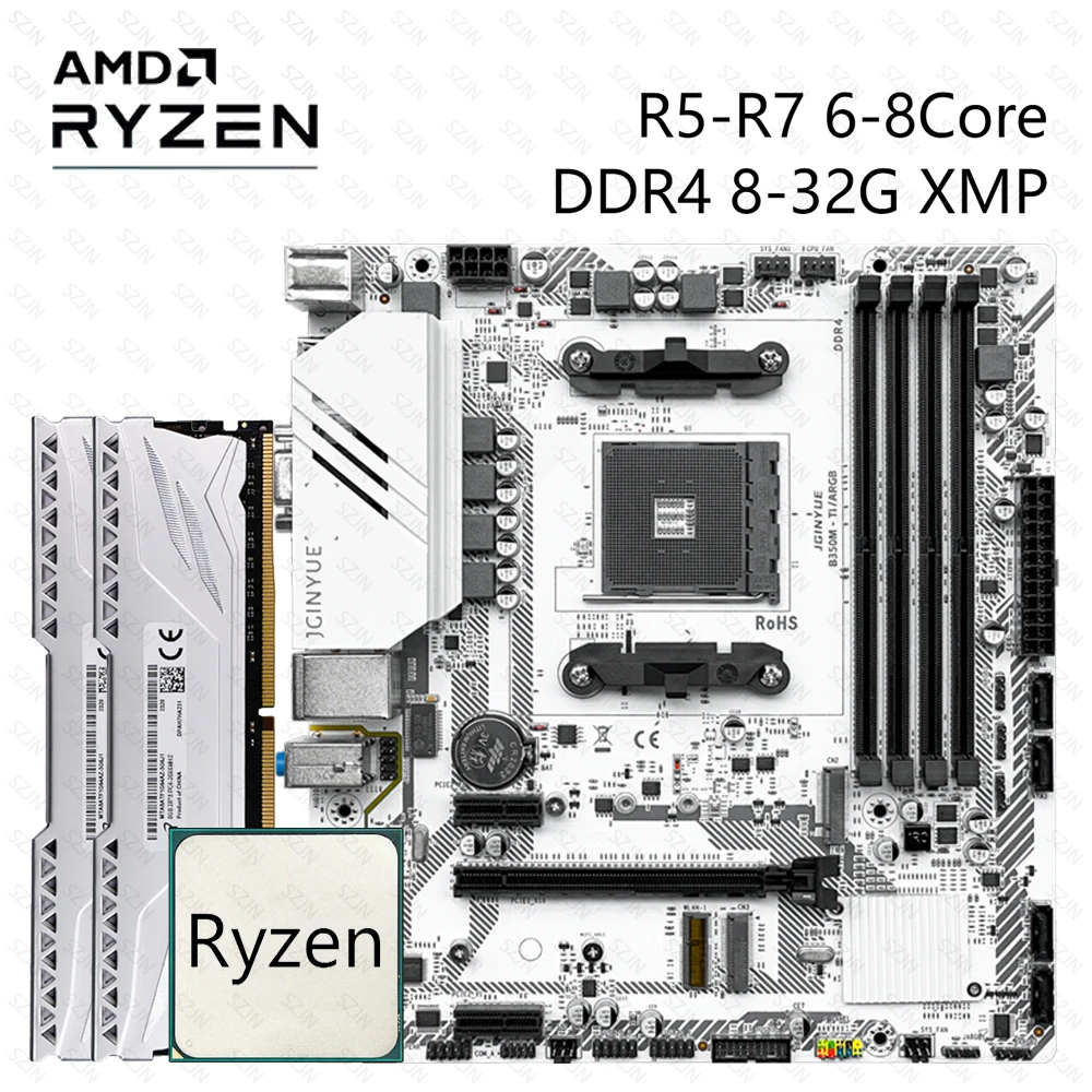 JGINYUE B350M Motherboard Set MATX With Ryzen 1000 3000 DDR4 8 32G jginyue-b350m-motherboard-set-matx-with-ryzen-1000-3000-ddr4-8-32g