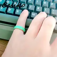 Besiko Artificial Green Jade Ring Chinese Jadeite Amulet Fashion Charm Stainless Jewelry Hand Carved Crafts Gift For Women Men 2