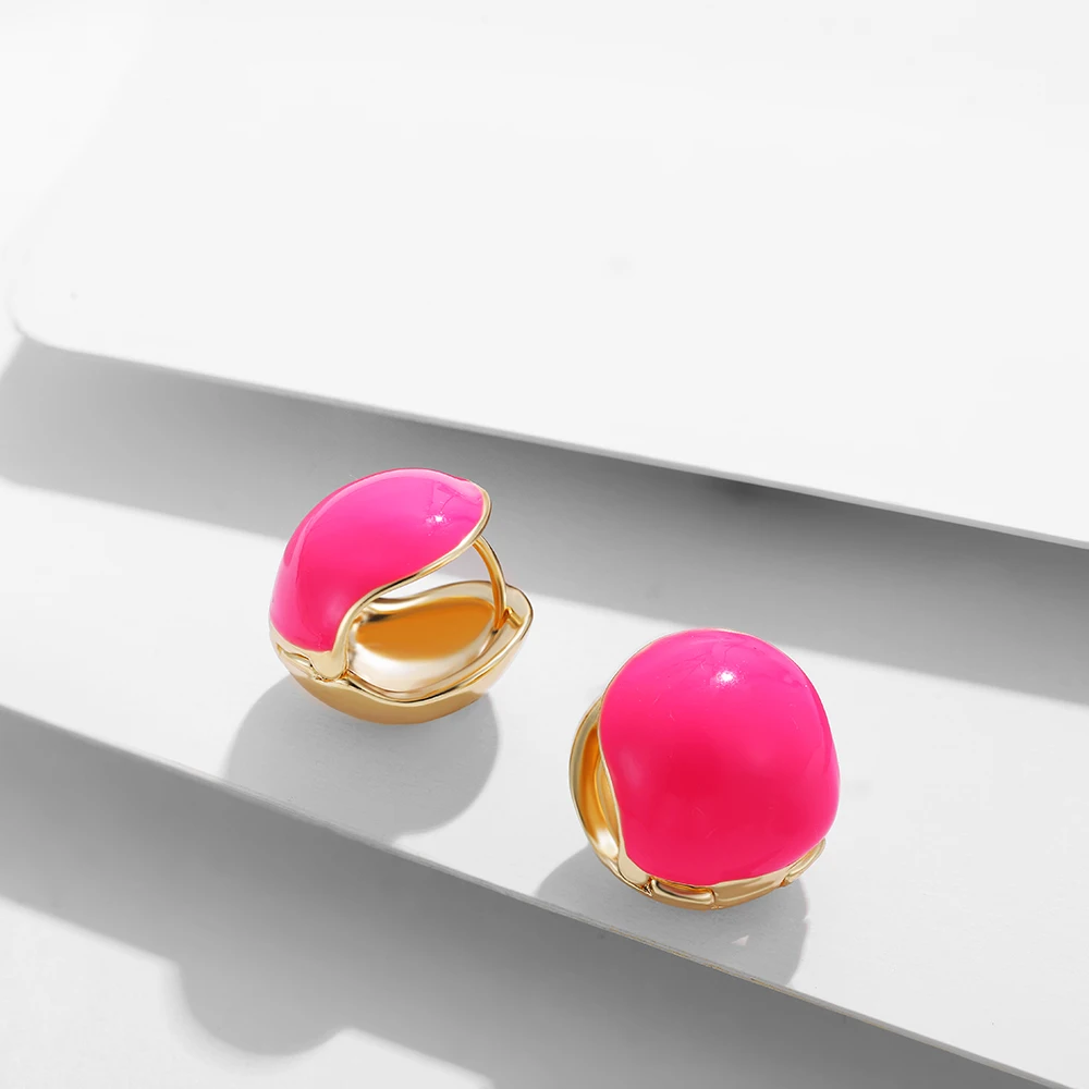 Mini Cute Round Enamel Piercing Earring Studs for Women Girls Sweet Pink Huggie Earrings Wedding Jewelry 2025 New Trendy