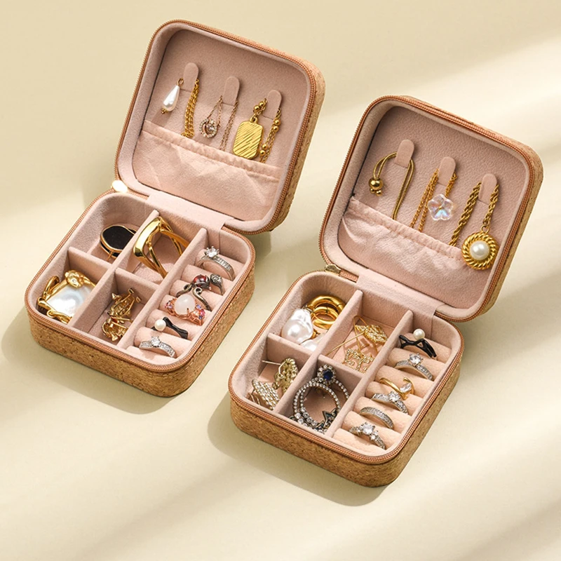 Travel Jewelry Organizer 💼 Cork Jewelry Organizer Box – Portable Travel Earring, Ring &... - SKU TJO01612 - UGI Packa...