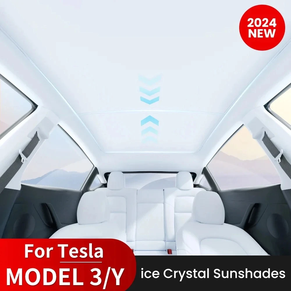 

Sunshades For Tesla Model 3 Sunroof Highland 2024 Model Y 2021-24 Ice Cloth Buckle Sun Pare Glass Front Rear Skylight Accessory