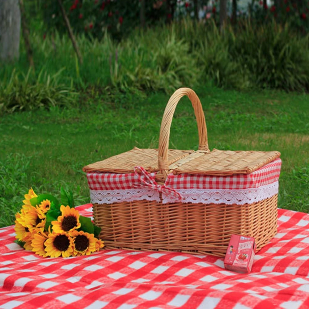 Cesta de Picnic con asa de ratán Natural, cesta de almacenamiento tejida  con doble tapa, para alimentos, fruta, pan, organizador de almacenamiento  de juguetes para niños - AliExpress