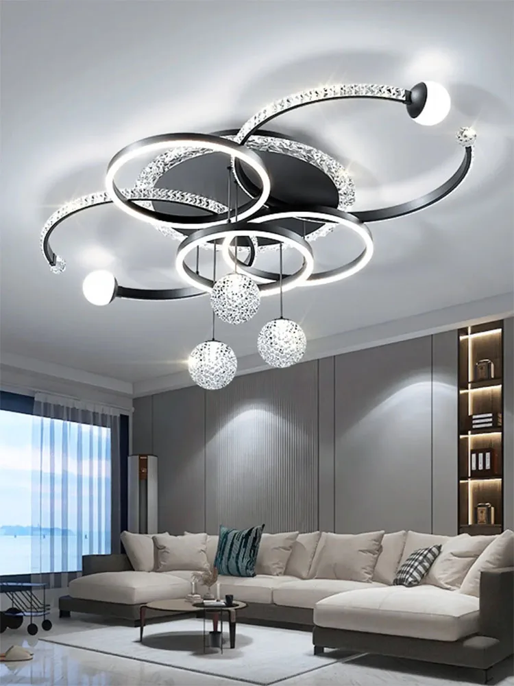 2024 New Modern Round Led Black Living Room Pendant Light Kitchen Restaurant Glossy Pendant Light Interior Decoration 2