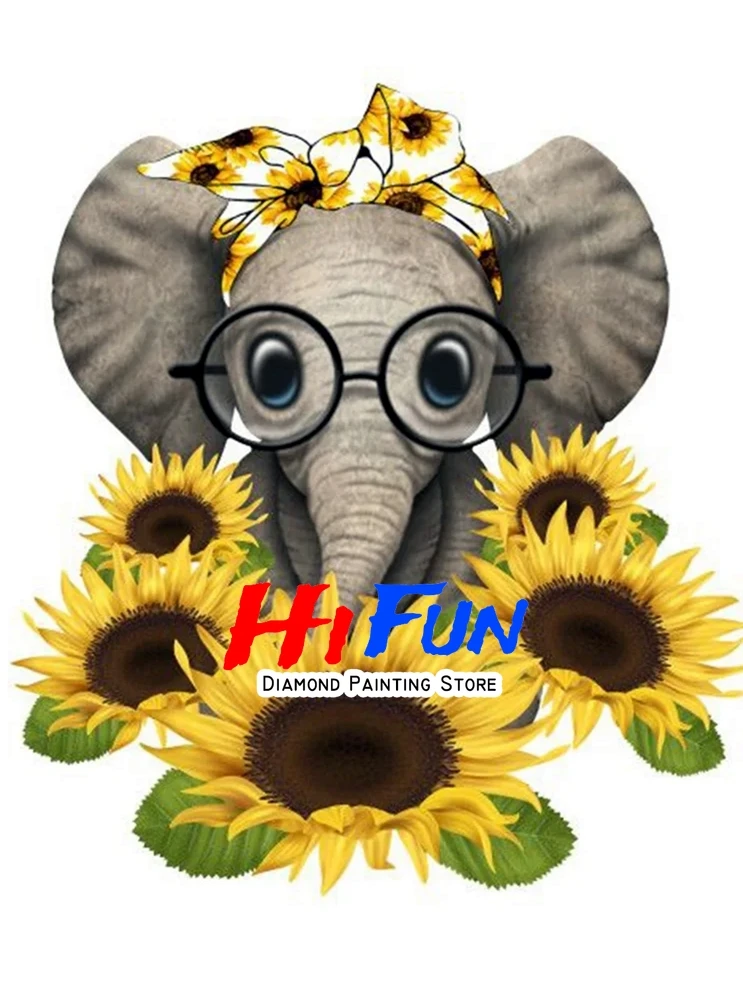 Diamond Painting - Full Round / Square - Elephant & Sunflowers A