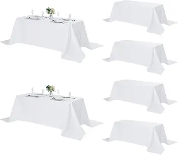 6 Pack Rectangle Tablecloth, 90x156 Inch, Stain Resistant and Wrinkle Polyester Table Cloth, Fabric Table Cover for Kitchen
