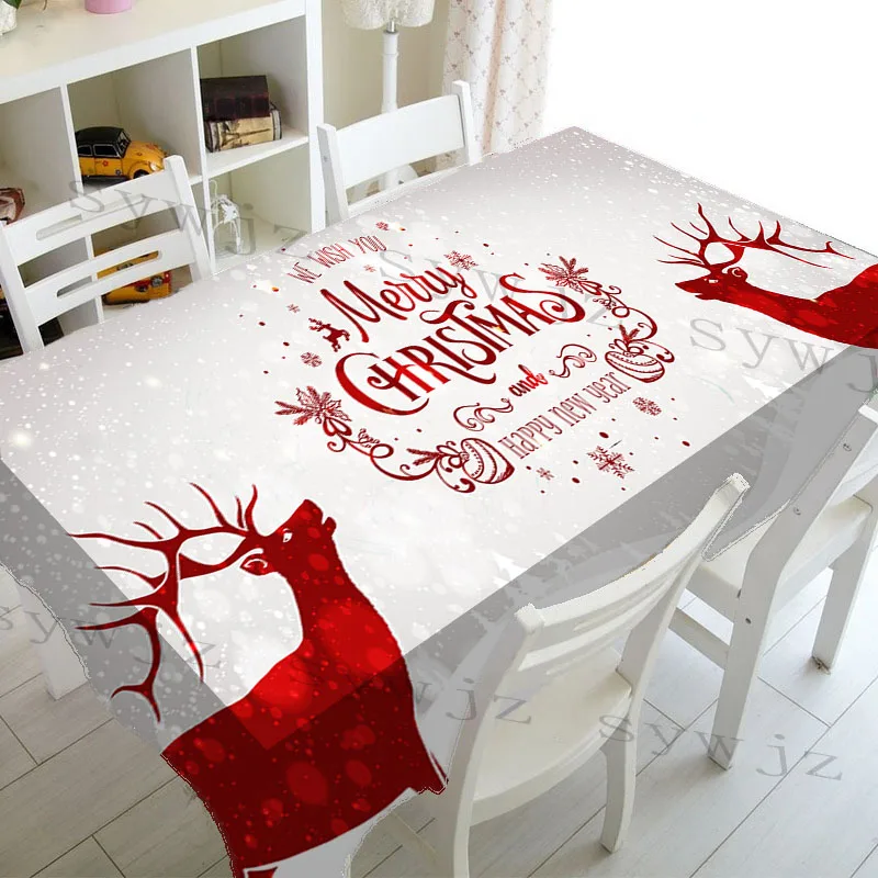 Rectangular Tablecloth Christmas Elk Print Kitchen Rectangle Tablecloth Party Decoration Waterproof Home Gathering Wedding Decor