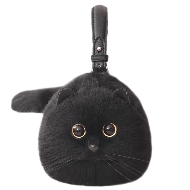 One Shoulder Bag Female Design Small Man Messenger Bag Versatile Hand Made Autumn and Winter Plush Cute Cat Bag 5