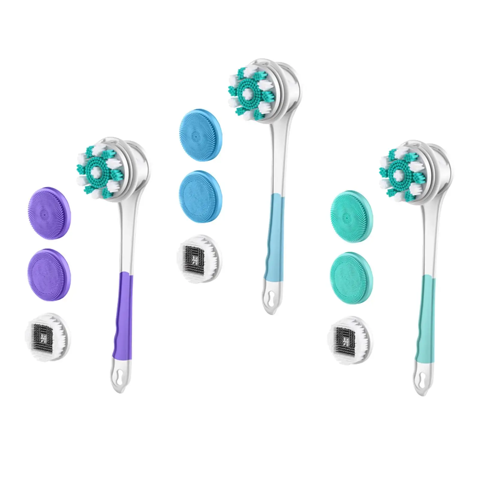 Electric Body Brush with 4 Attachments IPX7 Waterproof Detachable Long Handle Rechargeable Back Brush for Facial Cleansing