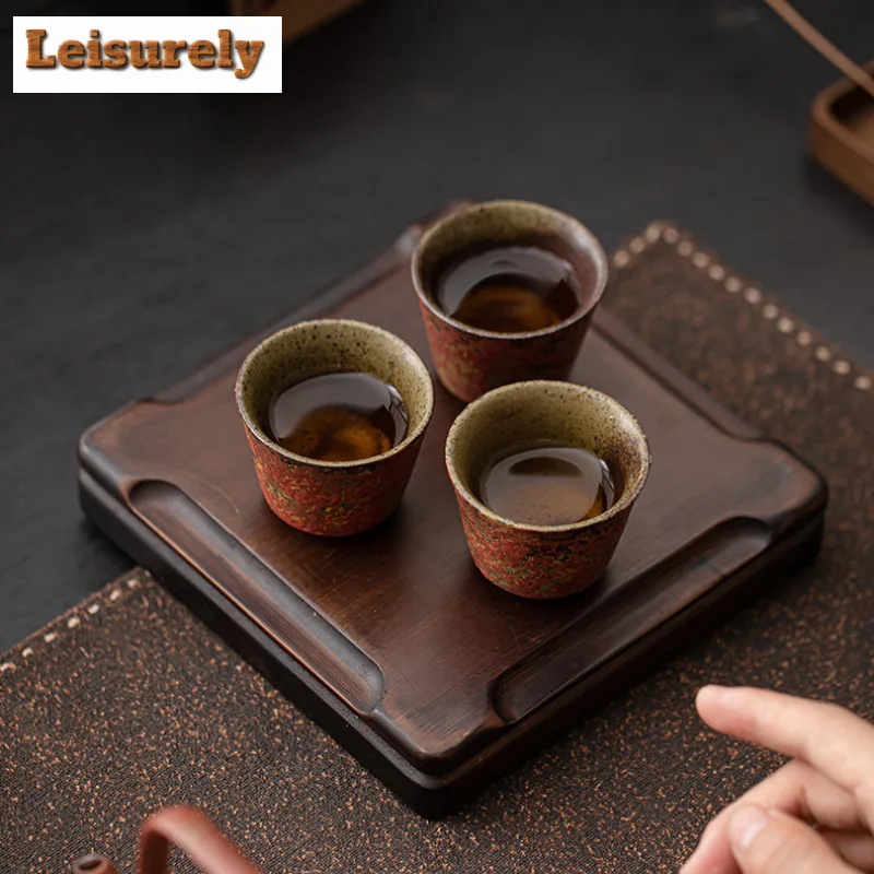 2pc/lot Kiln Change Red Old Rock Mud Horseshoe Teacup Handmade Tea Bowl Single Cups Smelling Cup Jianzhan Master Cups Tea 45ml
