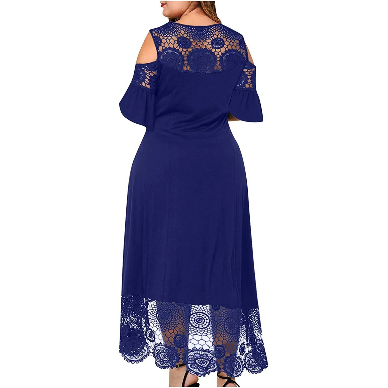 Fashion Womens Lace Stitching Ruffle Short-Sleeved Strapless Sheath Dress ropa para mujer sukienki damskie 2024 vestidos casuale