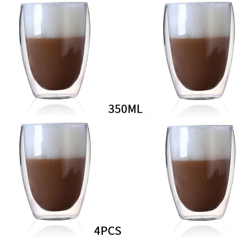 Set 4 Tazze In Vetro Borosilicato A Doppia Parete 250 Ml Con Manico - Bicchieri Per Cappuccino, Latte Macchiato, Tè E Birra - Isolanti Caldo/freddo