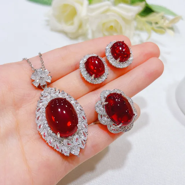 QTT Red CZ Jewelry Sets Square Zircon Necklace Chain With