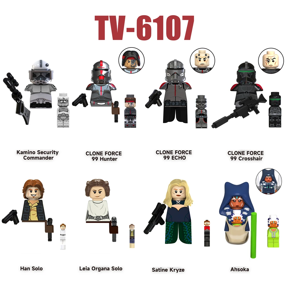 TV6107 Kamino Security Commander Building Blocks Han Solo Leia Figurine Satine Kryze Bricks Hunter Echo Crosshair Figure Toys disney republic commando 501st clone building blocks trooper force 99 hunter crosshair wrecker echo cody rex star brick figure