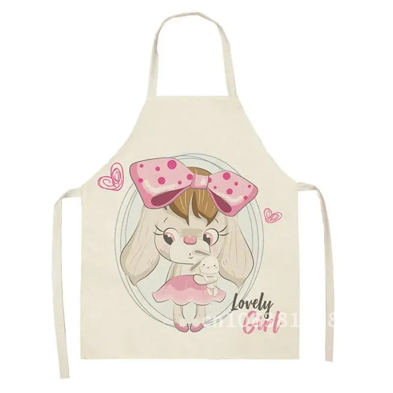 

Cotton and Linen Sleeveless Girl Cartoon Rabbit Print Kitchen Apron Hot Sale Clean Cooking Antifouling Accessories Cute