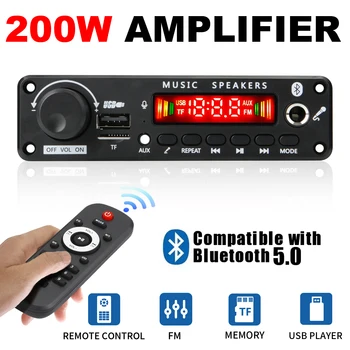 NEW 200W Amplifier Bluetooth DIY MP3 WAV Decoder Board DC 12V 100W Wireless Car USB MP3 Player TF Card Slot USB FM with Mic 1
