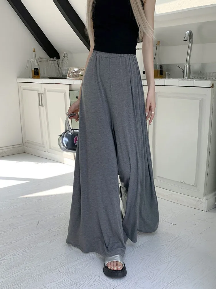 

2Colors Korean Women 2023 Summer Casual Thin High Waist Knitted Straight Pants Female Wide Leg Long Trousers Womens (L5122