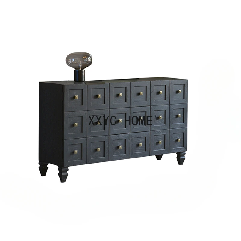 

American and European Style Country Wind Black Oak Living Room Dining Room Solid Wood Sideboard Hallway Curio Cabinet