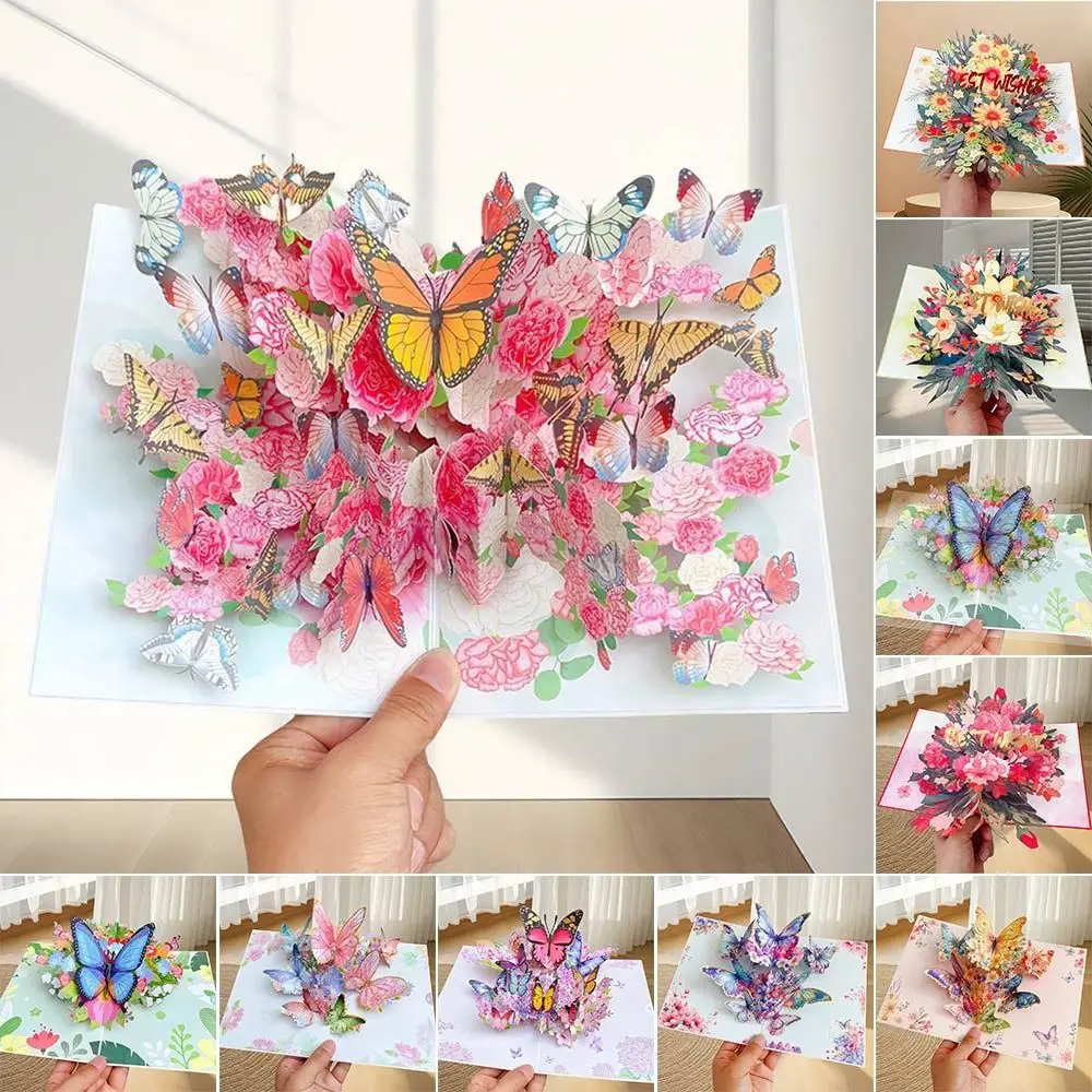 3D Butterfly Pop up Card Best Wishes Daisy Post Card Ornament Invitations Congratulation Mother's Day greeting cards