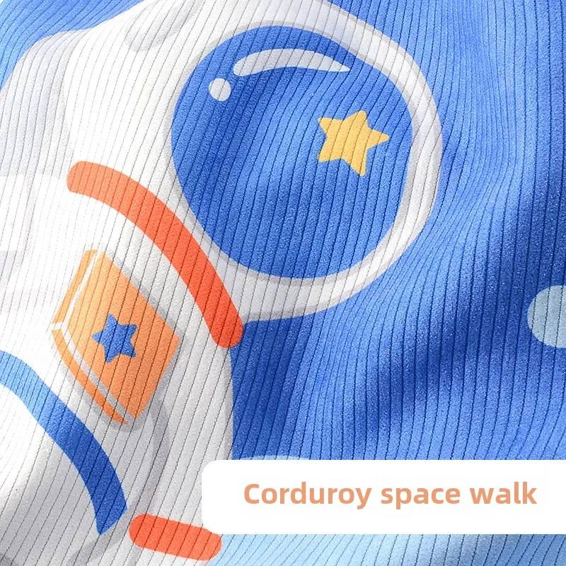Children's Long Sleeve Apron Baby Cartoon Corduroy Feeding Smock Autumn Boys Toddler Dirt Resistant Drawstring Apron