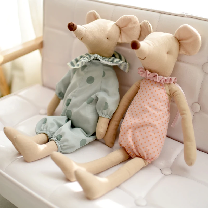 Plush Dolls Kids Toy Little and Cute Pink Cotton Bowknot and Green Bowknot Mouse Doll Stuffed Toy