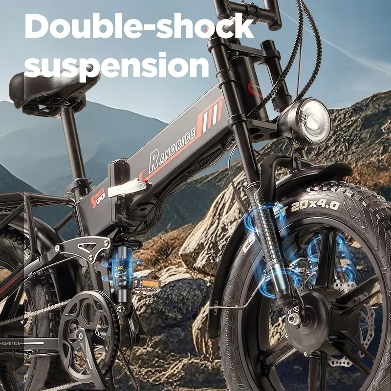 Ebike YX20M-2 Electric Bike 1000W*2 Motor 20*4.0'' Fat Tires E-Bike 45km/h Max Speed 48V 20Ah Battery 50-60km Max Range