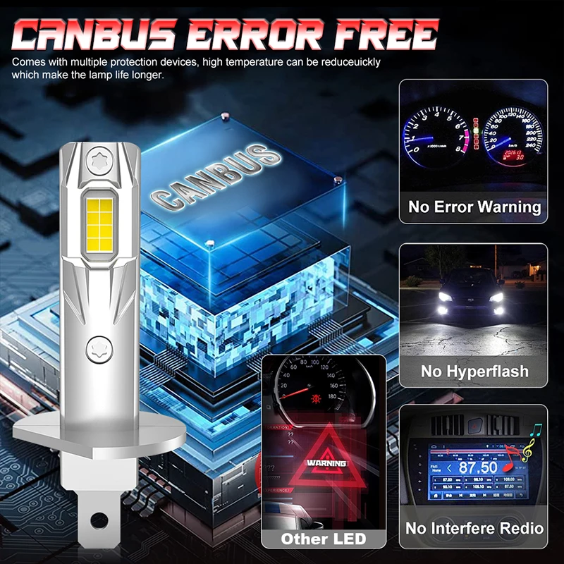 6200000LM H1 LED 헤드라이트 6200W 미니 캔버스 H1 LED 자동차 헤드램프 팬리스 라이트 자동 다이오드 안개등 6000K 화이트 12V 24V