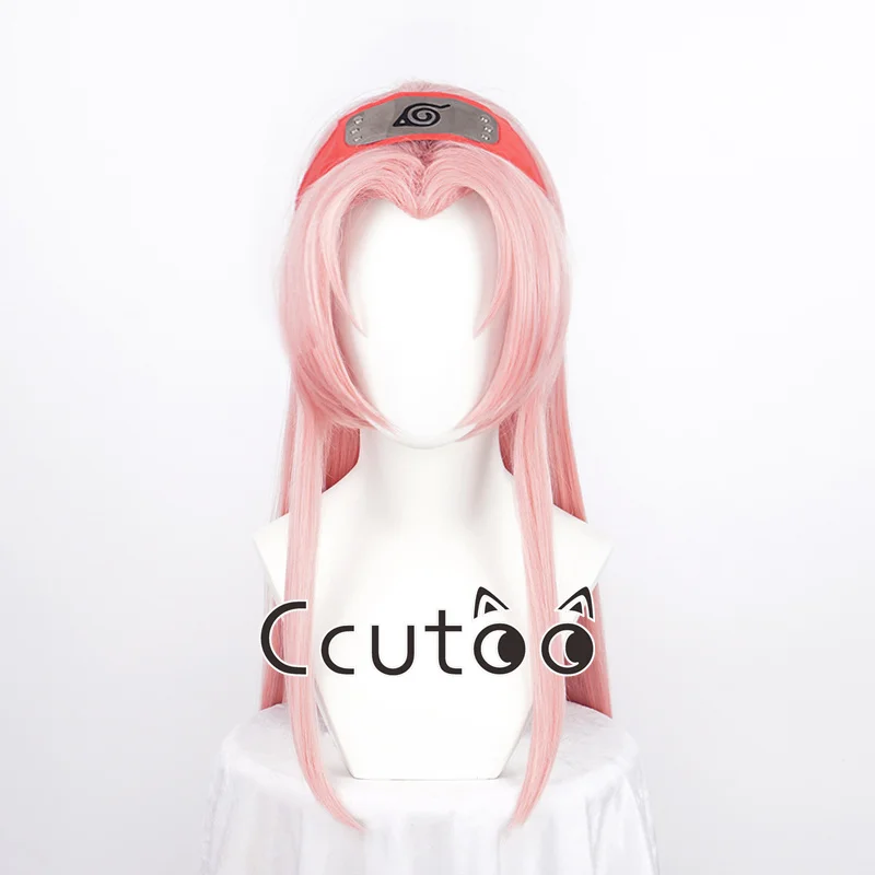 

Парик для косплея Haruno Sakura из розовых длинных синтетических волос, парик аниме в стиле с красным головным убором + бесплатная шапочка для парика
