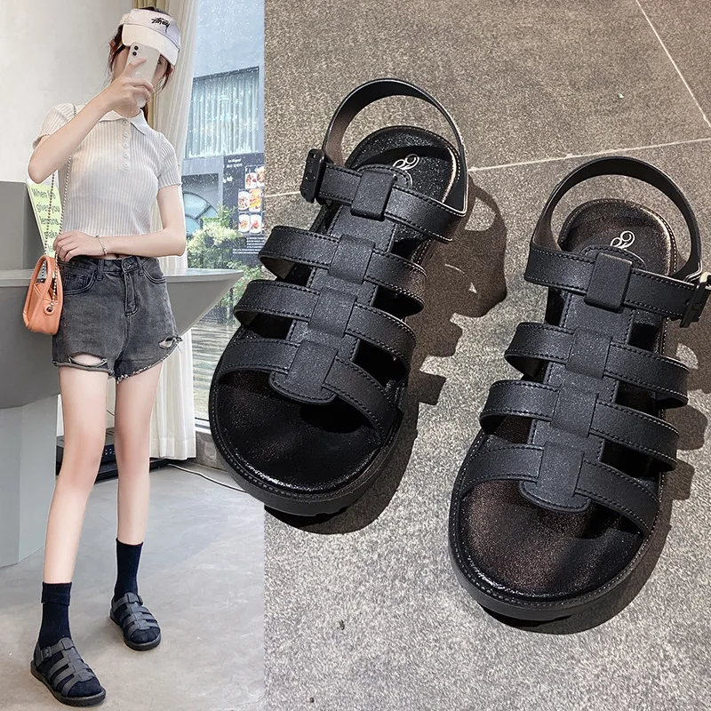 Fashion Roman Sandals Women Ins Style Casual Buckle Hollow Outdoor Girls Sandals