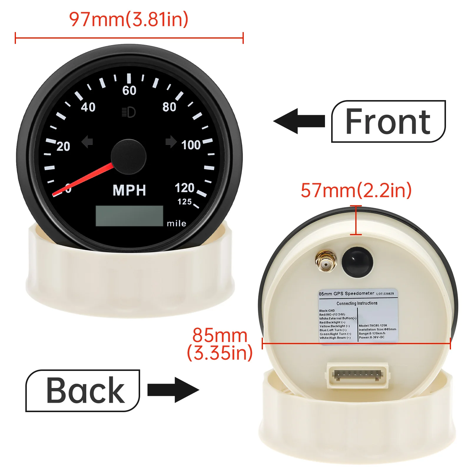 GPS スピードメーター 85mm GPSスピードメーター125/200KM / H